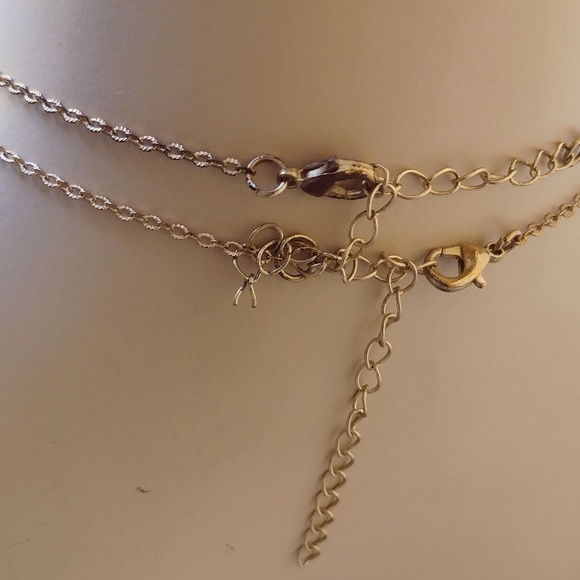 Set of 2 Half Moon Disc Necklaces in Brass & Silver Tone Colors / Mixed Metals - Picture 5 of 7